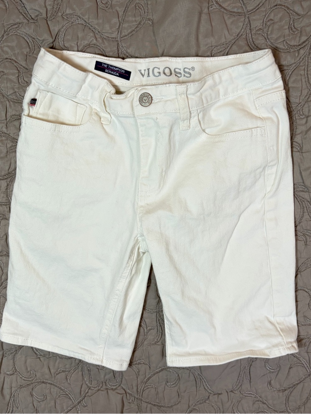 Vigoss Girl’s Denim Shorts Size 16 White Bermuda Long Jean Adjustable Cotton
